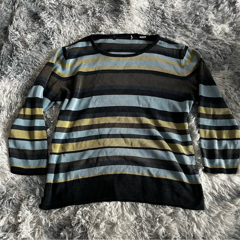 90s vintage multi colored‎ striped midi sleeve knit top- Size M